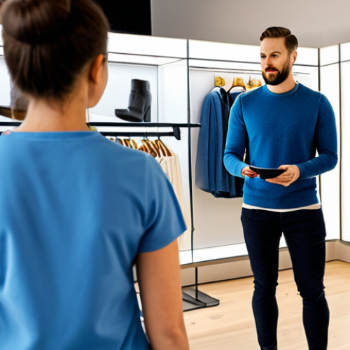 Home 24 AR-Enhanced Retail Experience**
"A customer in a modern clothing store, fully clothed in appropriate attire, using an AR app on a tablet to virtually "try on" different outfits displayed on a smart mirror. The background shows other shoppers browsing racks of clothing. Perfect anatomy, correct proportions, natural pose, well-formed hands, proper finger count, natural body proportions. Safe for work, appropriate content, fully clothed, professional, modest, family-friendly, high quality, professional photography."
**