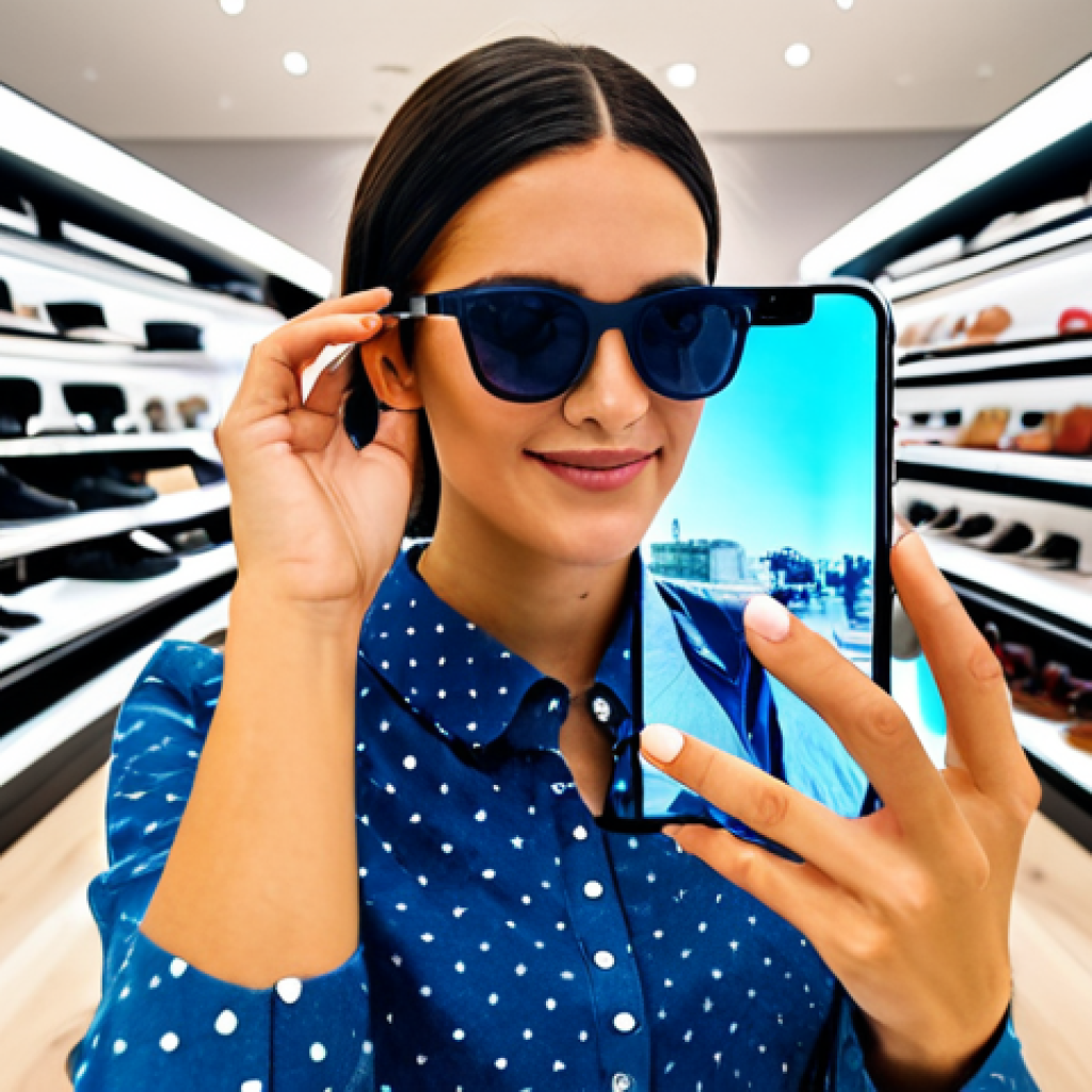 증강현실 기술의 발전과 사회적 영향 - AR Retail Experience**
"A woman fully clothed in a modest, stylish outfit, using an AR app on her s...