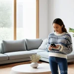 Home 22 증강현실을 활용한 비즈니스 모델 혁신 - **Virtual Try-On for Home Decor:**
"A young woman in her late 20s, dressed in a stylish but casu...