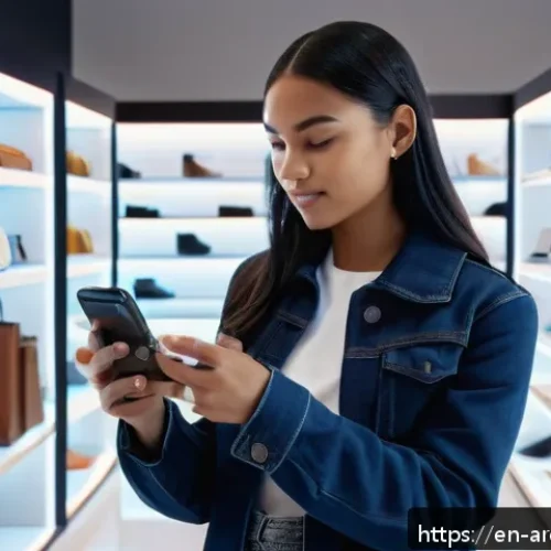 Home 17 증강현실과 가상 현실의 차이와 통합 사례 - A modern retail store scene featuring a diverse young woman using an augmented reality app on her sm...